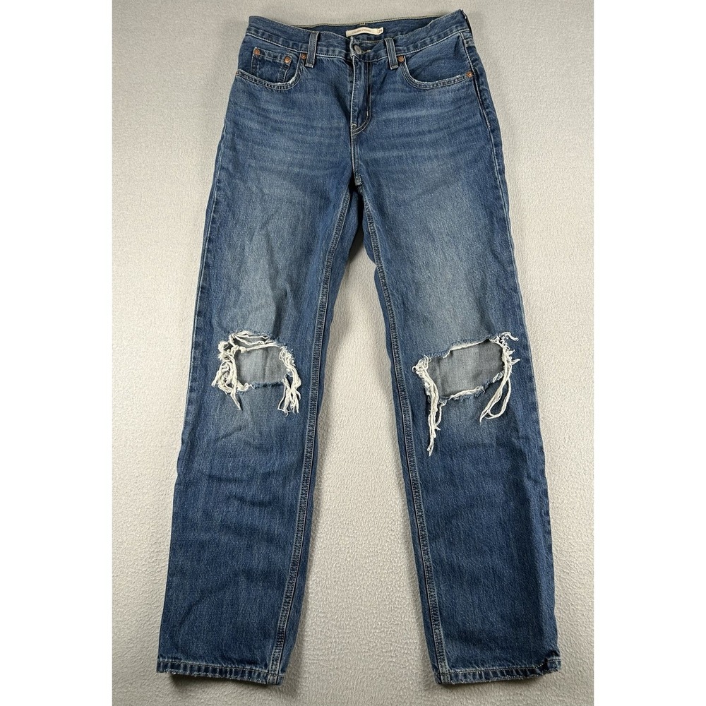Levi's Low Pro Straight Leg Jeans High Rise Ripped Knee Cotton Medium Womens 26